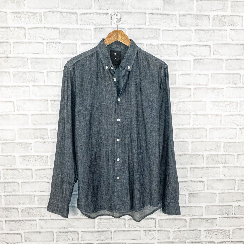 G Star RAW Men's Straight fit Core Button Down denim Shirt chambray blue sz M